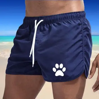 Летние мужские пляжные шорты с принтом собачьей лапы, свободного спортивного покроя и регулируемым шнурком на талии