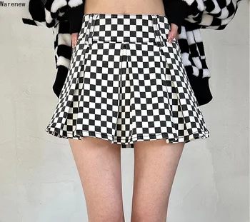 Летние повседневные мини-юбки в клетку с принтом 2023, мягкие облегающие мини-юбки в Корейском уличном стиле, женская сексуальная шифоновая плиссированная юбка с высокой талией