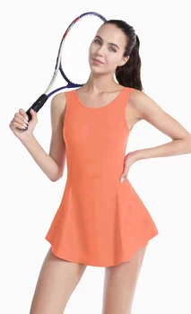 Летние спортивные теннисные платья с открытой спиной для бега, короткие юбки для фитнеса, женское быстросохнущее Облегающее Повседневное платье для упражнений в гольф, Бадминтон