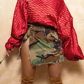 Летняя мини-юбка Echoine с разрезом на пуговицах, высокой талией, уличной одеждой с карманом и камуфляжным принтом, модными юбками, одеждой для вечеринок и клубов