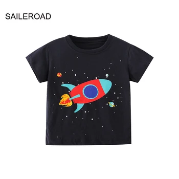 Летняя футболка SAILEROAD из хлопка с коротким рукавом, футболки с мультяшной ракетой, детские футболки, топы для девочек, детская одежда для мальчиков