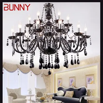 Люстра в европейском стиле BUNNY, Светодиодная подвесная свеча, Черный кристалл, роскошные светильники для дома, гостиничного зала