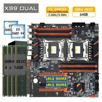 Материнская плата X99 с комбинированным Двойным процессором E5 2680 V4 64 ГБ Оперативной памяти DDR4 2400 МГц Поддерживает USB3.0 SATA3 M.2 X99 Sever Set