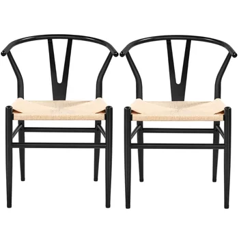 Металлические обеденные стулья Alden Design середины века с плетеным сиденьем из пеньки, комплект из 2-х (черный /коричневый металлик/натуральный/белый) По желанию