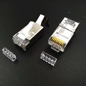 Металлический Экранированный Разъем RJ45 Cat7 с 3 Зубцами, Покрытый Гоидом FTP STP Ethernet-Кабель, Обжимной Модульный Штекер с Кристаллической головкой 8P8C