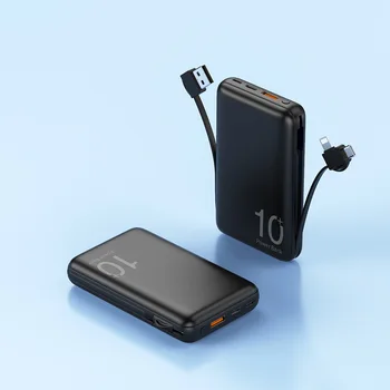 Мини-банк питания емкостью 10000 мАч с кабелем Портативное зарядное устройство Внешний аккумулятор Powerbank для смарт-мобильного телефона Poverbank