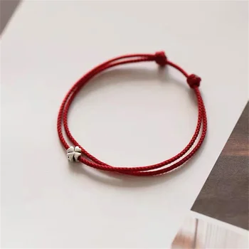 Мини-модный четырехлистный клевер, браслет из красной нити, Счастливый красный браслет из веревки ручной работы Для женщин, мужские украшения
