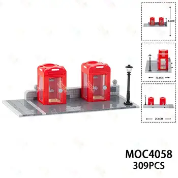 Модели сцен телефонной будки серии 309PCS City Строительные блоки DIY Public Street View MOC Сборочные кирпичи Игрушки для детей MOC4058