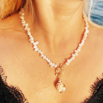 Модное Ожерелье из натурального пресноводного жемчуга с простым боковым отверстием 2021 года, Новое Колье с подвеской в виде раковины, Подарок Для женщин, Очаровательные ожерелья