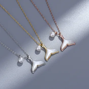 Модное простое ожерелье с рыбьим хвостом в виде дельфина, классическая подвеска в виде перевернутой жемчужной раковины в стиле ретро, Русалка, ключица, цепочка, подарок