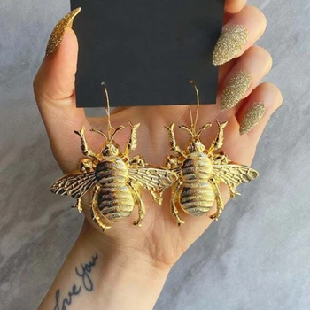 Модные серьги-капли в виде пчелы золотого цвета, простые ювелирные изделия, летающие крылья насекомых, серьги в виде животных для женщин и девочек