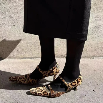 Модные туфли-лодочки MKKHOU, Новые Пикантные туфли на каблуке с леопардовым принтом и кошачьим принтом, персонализированные туфли Мэри Джейнс на высоком каблуке с квадратной головкой в стиле ретро, Современная обувь