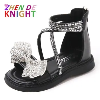 Модные туфли принцессы для девочек 2023, летние новые детские римские сандалии, нескользящая пляжная обувь со стразами для девочек