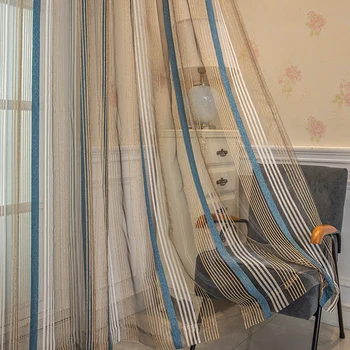 Модные тюлевые шторы в вертикальную полоску для гостиной Мужской комнаты Цветные линии Прозрачные шторы для обработки окон Dispose 885