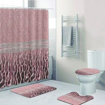 Модный Девчачий комплект штор для душа с блестящим розовым леопардовым принтом в виде гепарда, Леопардовые занавески для ванной, Коврики для декора туалета