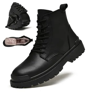 Мотоциклетные ботинки из натуральной кожи, мужские зимние Теплые ботильоны, мужская качественная уличная обувь для отдыха, Прогулочная обувь Большого размера 38-48