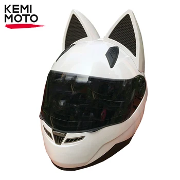 Мотоциклетный шлем с кошачьими ушками для женщин, анфас, подарок для подруги на мотоцикле для мотокросса, мужской мотошлем, Дышащий точечный сертификат