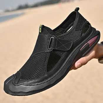 Мужская летняя повседневная обувь из сетчатого материала, дышащая водонепроницаемая обувь без застежек, удобные мужские сандалии, легкие мужские кроссовки, нескользящая пляжная мужская обувь