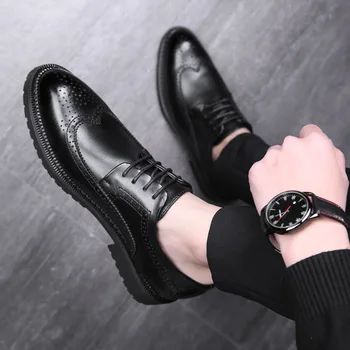 Мужская обувь Весенне-осенняя новая британская универсальная кожаная обувь для отдыха и бизнеса большого размера