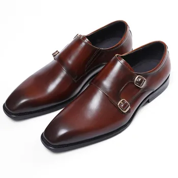 Мужская обувь, с пряжками, заостренная, кожаная, стильная, обувь ручной работы, высокого класса, в стиле Оксфорд