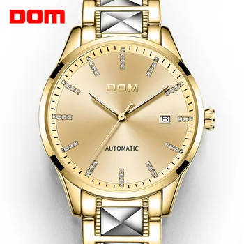 Мужские Механические часы DOM Со светящейся автоматической датой, Золотые Часы из нержавеющей стали, лучший бренд класса люкс, Мужские Деловые Спортивные Часы M-1278G