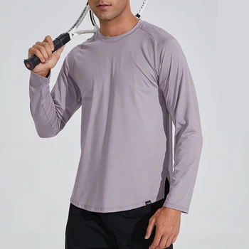 Мужские футболки с круглым вырезом и длинным рукавом, быстросохнущие, для занятий в тренажерном зале, для бега, для бедер, Летние Весенние топы, для тренировок, Дышащая футболка, Бодибилдинг