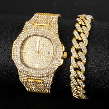 Мужские часы с бриллиантами, Лучший Бренд для Мужчин, Роскошные Деловые Золотые Часы Iced Out в стиле Хип-Хоп, Кварцевые Relogio Masculino, Мужские Часы Reloj