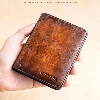 Мужской кошелек для кредитных карт из натуральной кожи, винтажный тонкий Короткий Многофункциональный держатель для удостоверения личности, сумка для денег