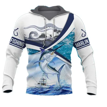 Мужской пуловер с капюшоном с 3D принтом Marlin, модная повседневная осенняя толстовка унисекс на молнии, толстовка с длинными рукавами