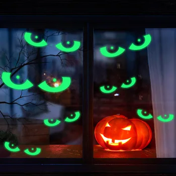 Наклейки на окна на Хэллоуин, Ужас, светящиеся в темноте глаза, наклейка на стену, наклейка на дверь, декор для дома с привидениями на Хэллоуин, вечеринка
