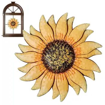 Настенный декор с металлическим цветком, висящий на желтой стене, 13 дюймов, декор в виде подсолнуха, настенный декор для дома, Фермерского дома, сада, двора в помещении