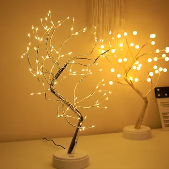 Настольное светодиодное дерево Бонсай Ночник Сенсорный выключатель DIY Искусственный свет Дерево Лампа Украшение для подарка Домашний декор Батарея/ USB