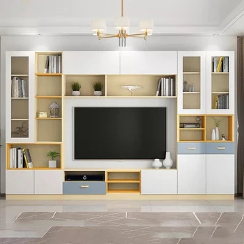 Настраиваемый роскошный светодиодный телевизор из стекла Современная мебель для дома Дизайн деревянного ТВ-шкафа