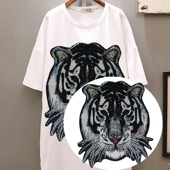 Нашивка из ткани с головой тигра большого размера, толстовка, футболка, трендовая нашивка с декоративным рисунком, модная нашивка 