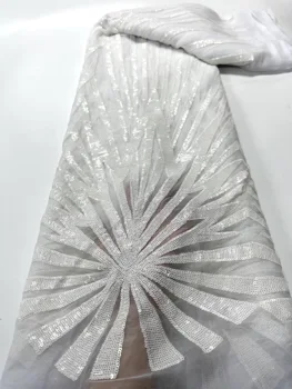 Нигерийская кружевная ткань с 3D пайетками 2023, белое Высококачественное Африканское кружево, Французский тюль, кружевные ткани с вышивкой пайетками Для вечернего платья