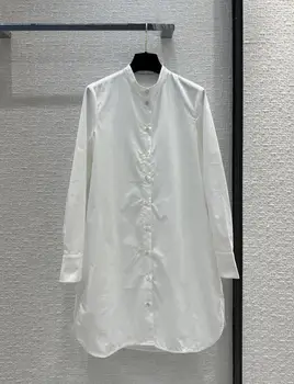 Новая длинная рубашка с маленьким воротником-стойкой, юбка, французский минималистичный повседневный элегантный предмет в ассортименте