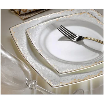Новая Королевская золотая наклейка Сервиз из тонкого Костяного фарфора Фарфоровая посуда Гостиничная Керамическая Посуда Наборы посуды из серебра
