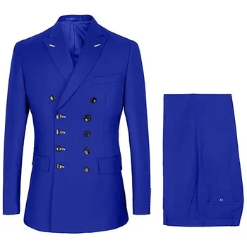 Новая мода 2020 года Королевский синий Двубортный мужской костюм Официальные деловые Свадебные смокинги terno masculino (куртка + брюки)