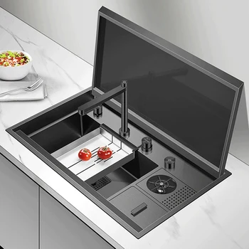 Новая скрытая кухонная раковина с откидной крышкой Nanometer SUS 304 из нержавеющей стали толщиной 4 мм, скрытые кухонные раковины большого размера ручной работы