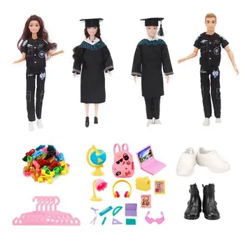 Новое Поступление Kawaii 44 Предмета/Лот = 4 Кукольные Одежды + 12 Туфель + 10 Вешалок + 18 Миниатюрных Аксессуаров Для Подарка Barbie Ken DIY Game
