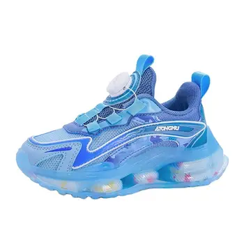 Новые детские кроссовки для девочек и мальчиков, детская спортивная повседневная обувь, модная воздушная сетка, дышащая противоскользящая поворотная кнопка, Размер 27-38