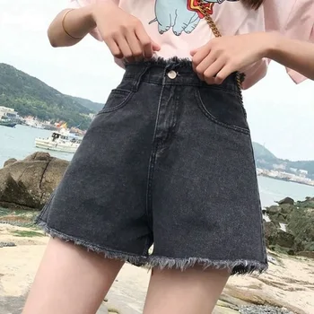 Новые джинсовые шорты Hyun Yafeng с высокой талией, женская свободная тонкая студенческая верхняя одежда, Универсальные широкие брюки
