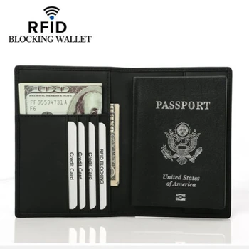 Новый Бумажник для паспорта с RFID-БЛОКИРОВКОЙ Из натуральной коровьей кожи, кожаная обложка для паспорта, защита от кражи личных данных, держатель для карт, мужские кошельки