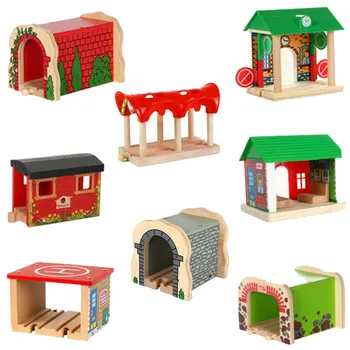 Новый набор аксессуаров для деревянного поезда, деревянные рельсы, детали для сцен, подходящие для игрушечной машинки Biro Track, детский подарок