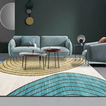 Новый современный скандинавский минимализм в синюю и желтую полоску с изогнутыми геометрическими узорами для гостиной, спальни, прикроватной тумбочки, коврика для пола, таписа