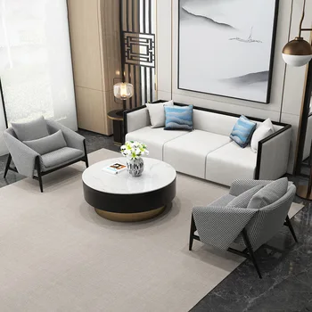 Новый тканевый диван из массива дерева в китайском стиле, офис продаж, переговорная будка, сочетание легких роскошных журнальных столиков, гостиничная вилла recept