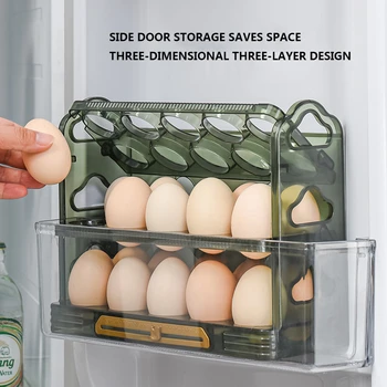 Новый ящик для хранения яиц в холодильнике Может быть обратимым, три слоя по 30 коробок для яиц, Лоток для яиц на домашней кухне, многослойная подставка для яиц