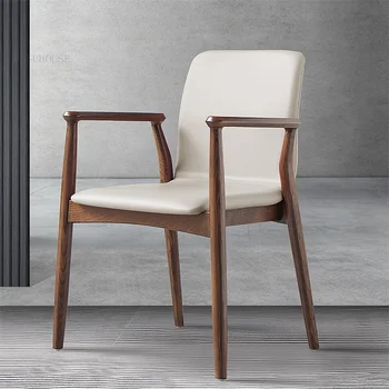 Обеденные стулья из скандинавской кожи для кухонной мебели, легкие роскошные дизайнерские обеденные стулья, креативные стулья из массива дерева со спинкой, стулья