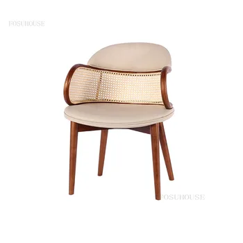 Обеденные стулья, сплетенные из настоящего ротанга, Скандинавское кресло из массива дерева, обеденный стул, Минималистичный стул для дома со спинкой для отдыха, мебель для столовой