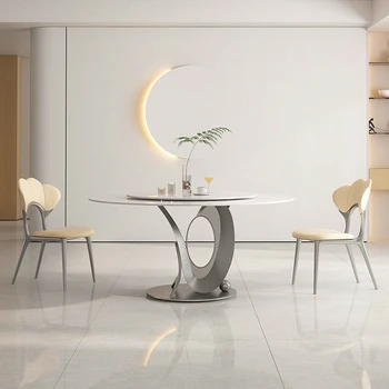 Обеденный стол Rock plate Современный роскошный круглый обеденный стол высокого класса в итальянском стиле, чрезвычайно простой яркий обеденный стол rock plate